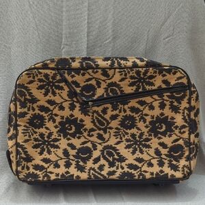 Vintage A.D SUTTON tavel Suitcase Luggage Elegant Black Gold Zipper Floral